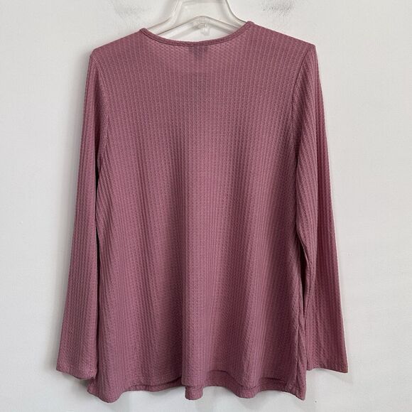 TORRID Popover Top 0 Large Crochet Yoke Mauve Pink Long Sleeve Tee Waffle NEW - Picture 11 of 11